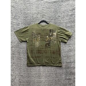 Y2k Redemption Embroidered Studded Patch Graphic T-Shirt Olive Green Mens Size M